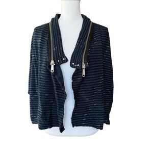 DIESEL Cardigan Women Blue Striped Knit Open Front Zipper Sweater Jacket Size S